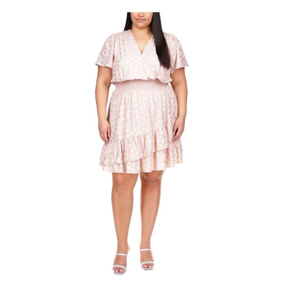 MICHAEL MICHAEL KORS Womens Pink Unlined Short Sleeve Fit + Flare Dress Plus 0X